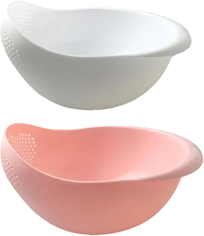 2-in-1 Rice Colander, Vegetable and Fruit Cleaning Filter Basket, 2Piece Sturdy and Easy-To-Use Food Grade Kitchen Tool Accessories (Pink+white, Small)