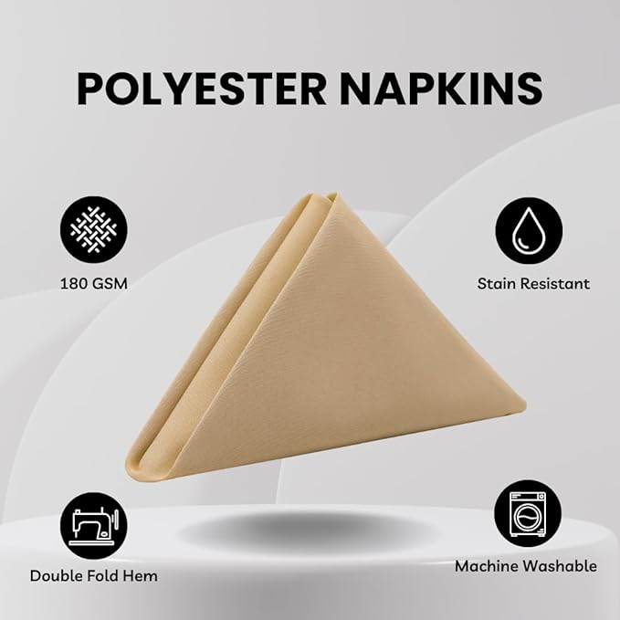 Your Chair Covers Cloth Polyester Napkins, 20 x 20 Inch, Washable Dinner Fabric Linen Napkins with Hemmed Edges for Restaurant, Wedding and Holiday Pack of 10 (Champagne)