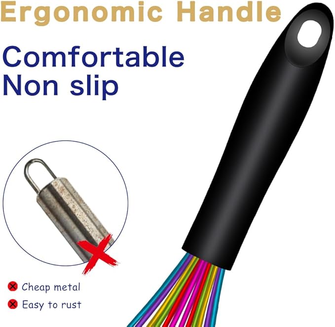 OYV Dishwasher Safe Colorful Silicone Whisk, Sealed Waterproof Design Set of 3, Professional Kitchen Whisks for Cooking Non-Scratch, Silicone & Stainless Steel Whisk, Heat Resistant Balloon Egg Beater