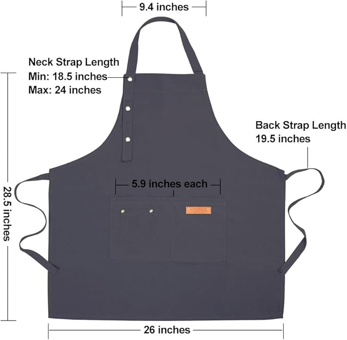 Kitchen Cooking Apron for Women Men with Big Pockets Canvas Waterproof Aprons for Server Pottery Artist Chef Apron