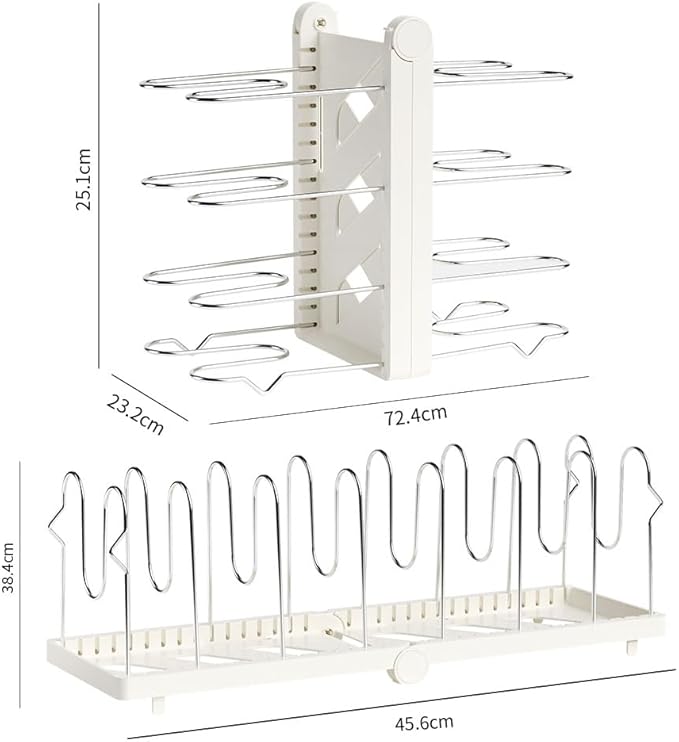 Pots and Pans Organizer under Cabinet,15.35" Height 8 Tier Pot Organizers Rack,Heavy-Duty Pot & Pan Organizer,Adjustable Pan Organizer under Cabinet Kitchen Organization and Storage,White