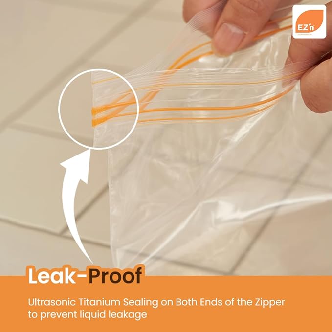 EZ'n Standard Double Zipper Food Storage Bags – Variety Pack, S,M,L Size, Durable, BPA-Free, Leakproof & Freezer Safe Resealable Plastic Bags - Made in Korea