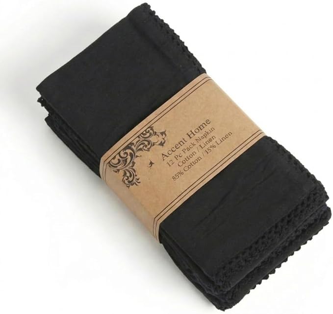 ACCENTHOME Black Cloth Napkins Set of 12 18x18 inch Cotton Dinner Napkins - Washable Soft Premium Hotel Quality Reusable Napkins Perfect Table Napkins for Family Dinners, Weddings & Everyday Use