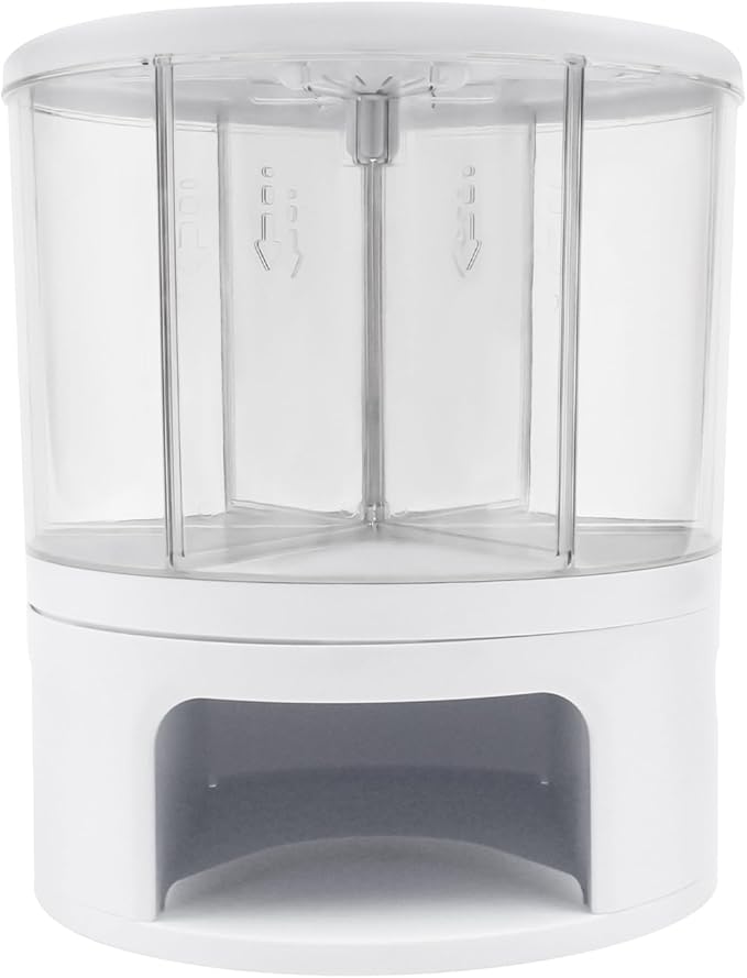 Rice Dispenser 6 Grids Dry Food Storage Containers 360° Rotating Cereal Dispenser for Kitchen Pantry Organization, Storage Bucket for Small Grains, Beans, Rice (6 Grids - Rotating White)