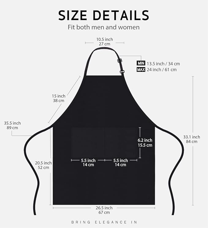 Syntus Apron for Men Women, Adjustable Cooking Kitchen Chef Aprons with 2 Pockets, Cotton/Polycotton/Polyester