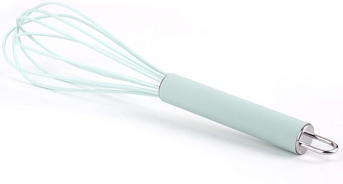 GorGin high temperature and easy to clean silicone whisk, stirrer, 10 inch, grip good grip design for Blending Whisking Beating Stirring Cooking Baking (1 Pack | blue)