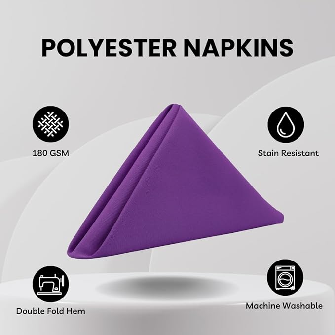Your Chair Covers Cloth Polyester Napkins, 20 x 20 Inch, Washable Dinner Fabric Linen Napkins with Hemmed Edges for Restaurant, Wedding and Holiday Pack of 10 (Purple)