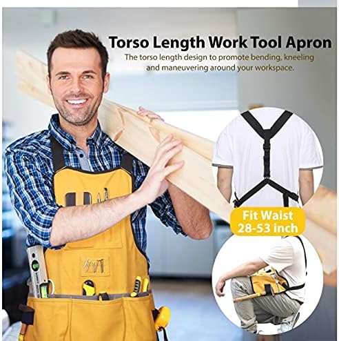 Work Tool Apron for Men and Women, Torso Length with 21 Tool Pockets, Durable Canvas Apron, DIY Enthusiasts, Gifts for Men for Christmas(Yellow)
