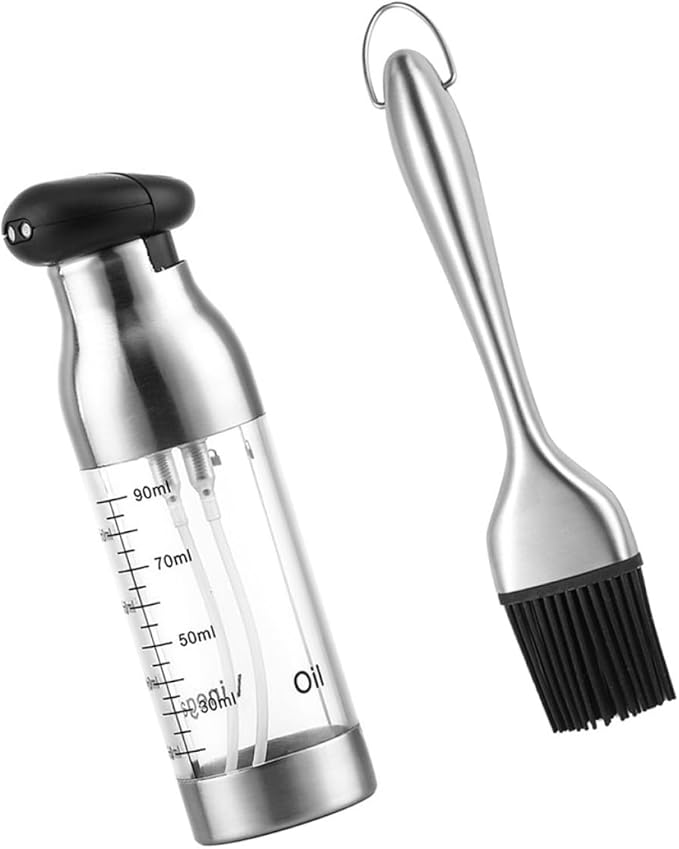 ARTIBETTER Stainless Steel Oil and Vinegar Sprayer Bottle with Scale Leak-proof Oil Dispenser for Kitchen Cooking 2pcs Set with Press Spray for Salad and Bbq