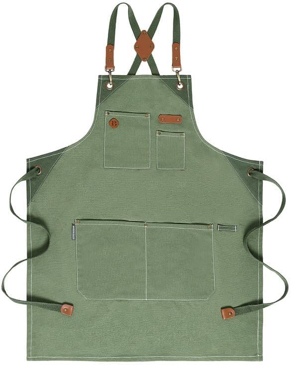 Chef Apron, Recycled Cotton Kitchen Apron with an Adjustable Neck with Long Ties, for cooking, baking