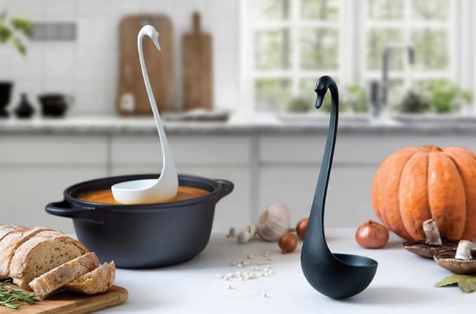OTOTO Swanky Swan Soup Ladle - Heat Resistant Soup Ladles - Cute Kitchen Accessories, Unique Kitchen Gifts, Fun Cooking Gadgets, Cute gifts (Black)