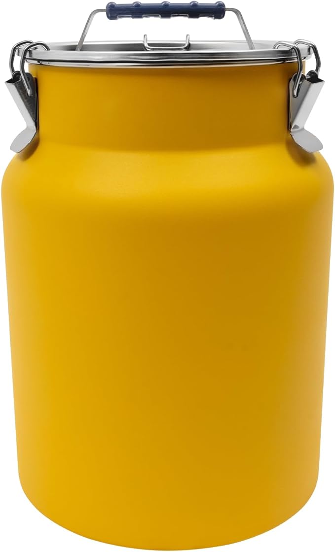 12L/3.17Gal Stainless Steel Airtight Canister Yellow Round Food Storage Canisters with Airtight Lid&Locking Clamp Rice Cereal Grain Canisters Container Bucket for Rice Milk Jug Coffee Bean Storage