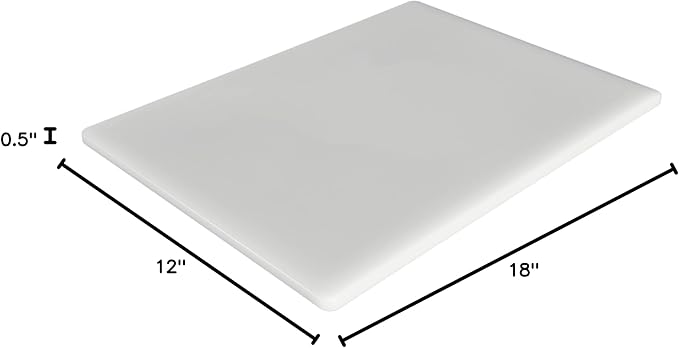 Commercial Grade Plastic Cutting Board 18 x 12 x 1/2 Thick High Density White Poly, NSF Certified and Dishwasher Safe for Food Service