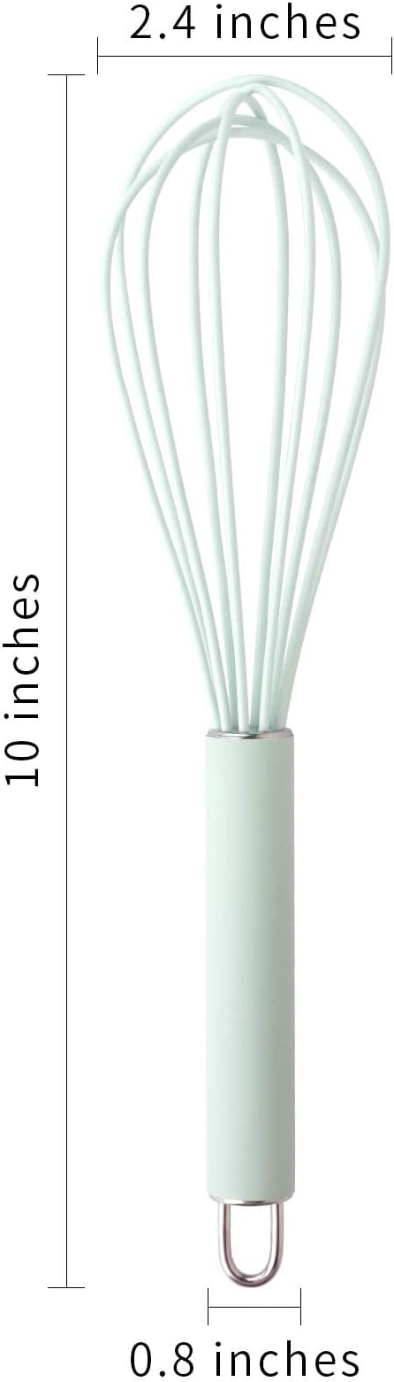 GorGin high temperature and easy to clean silicone whisk, stirrer, 10 inch, grip good grip design for Blending Whisking Beating Stirring Cooking Baking (1 Pack | blue)