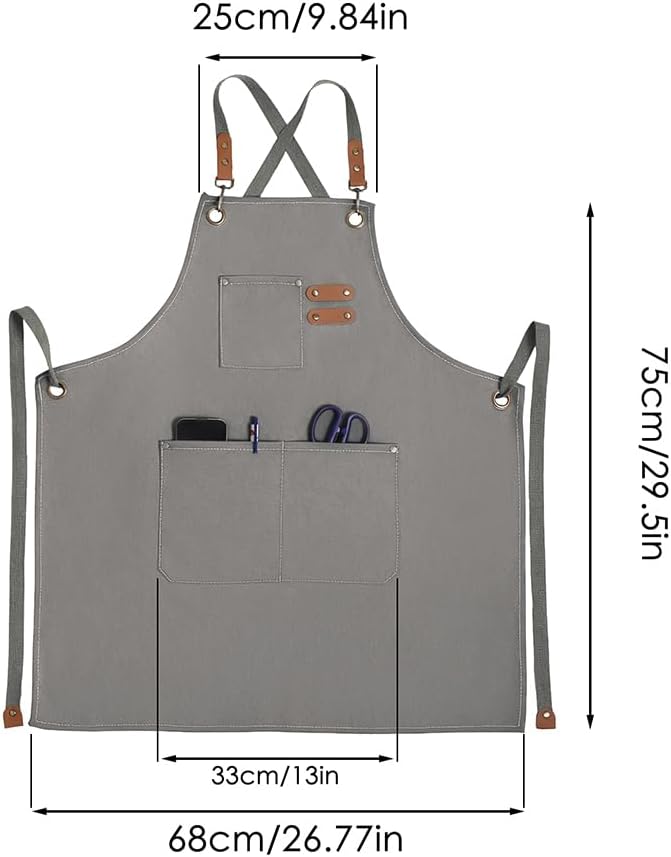 Chef Apron for Women Men with Pockets, Cotton Canvas Cross Back Adjustable Gardening Apron