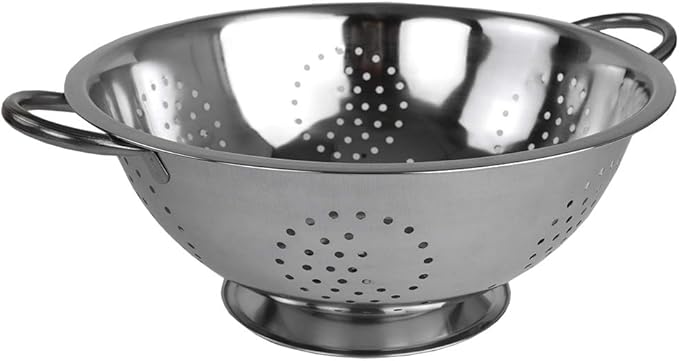 Metal Colander With Stainless Steel Finish By Home Basics, 5 QT | Medium Colander | With Easy-Grip Handles | Strainers and Colanders Perfect For Pasta and Veggies