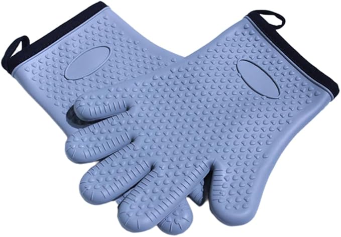 Extra Long Heat Resistant Silicone Oven Mitts Set, Non-Slip Cooking Gloves with Quilted Cotton Liner, Flexible Waterproof Pot Holders for Baking, BBQ, Grilling – 2-Pack (Grey)