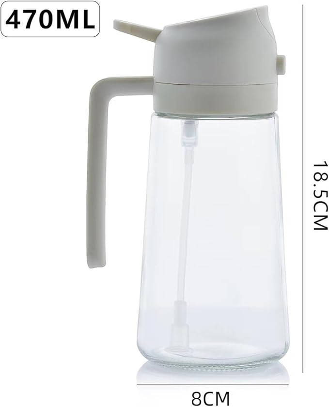 2-in-1 Oil Sprayer & Pour Bottle for Cooking – 470ml Glass Olive Oil Dispenser with Leak-Proof Stainless Steel Nozzle, Fine Mist Spray for Healthy Cooking, Air Fryer & Salad (white)
