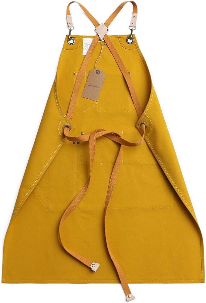Jeanerlor Work Apron Durable Tool Aprons for Women and Men Cross-Back Straps