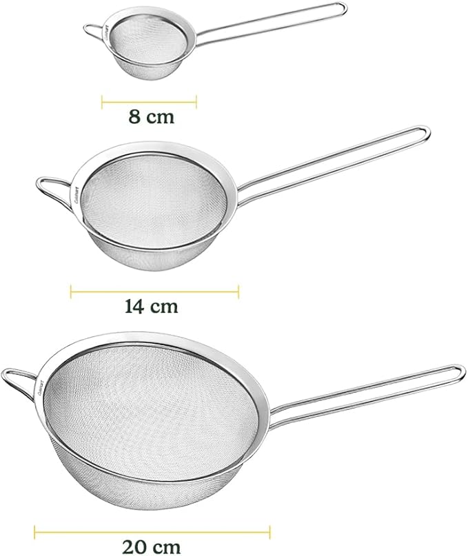Cuisinart Mesh Strainers, 3 Count Stainless Steel Mesh Strainers for Kitchen, Fine Mesh Kitchen Strainer Set for Sifting, Straining & Cooking, Silver, CTG-00-3MS