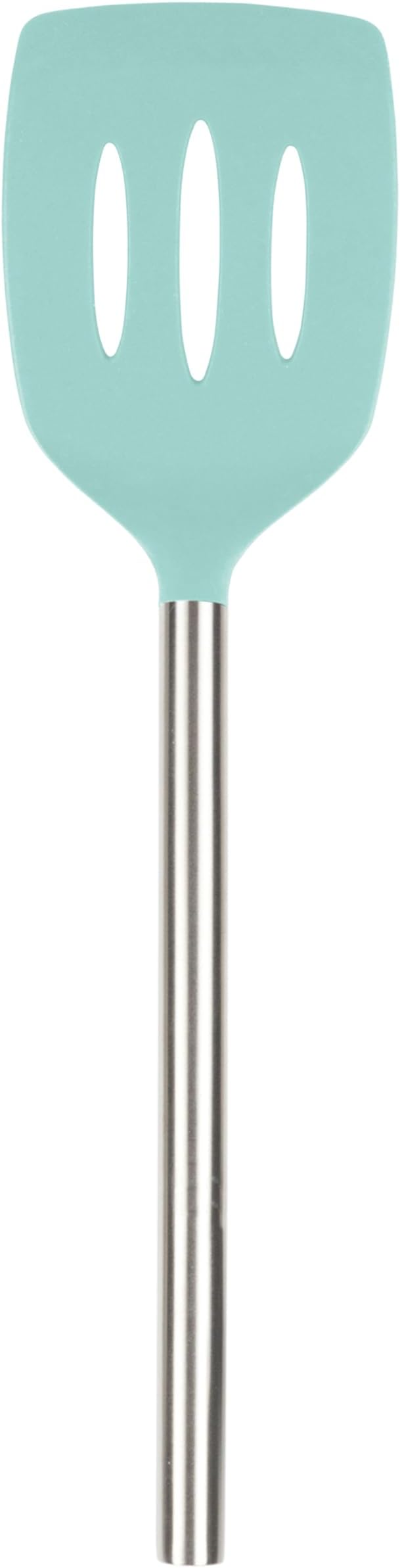 Tovolo Slotted Silicone Spatula Turner Slotted Stainless Steel Handle 10” Aqua Seafoam Green Heat Resistant Non Toxic BPA Free Kitchen Utensil, Silicone Egg Pancake Flipper Metal Handle for Cooking