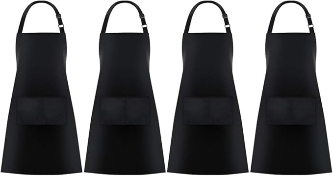 Jubatus 4 Pack Bib Aprons with 2 Pockets Cooking Chef Kitchen Apron for Women Men, Black
