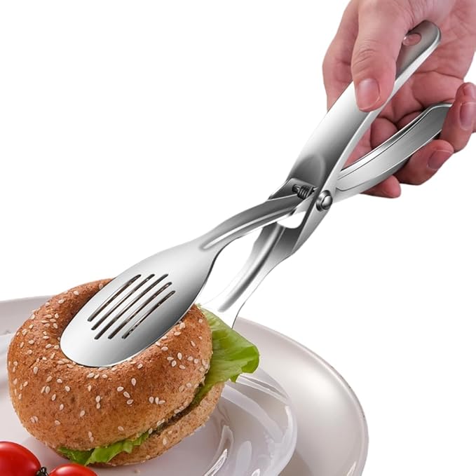Kitchen Metal Tongs, Heat-Resistant 600C 304 Stainless Steel Cooking Tongs, Perfect for Food, Steak, Bread, Pizza, Salads and BBQ, Stable Clamping and Flipping Performance