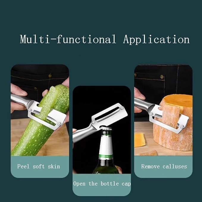 1 PCS Multi-Functional Vegetable Peeler with Wooden Handle, Stainless Steel Blade Fruit Peeler with Bottle Opener, Comfortable Non-Slip Kitchen Peeler for Potato, Pumpkin, Papaya & More (1)