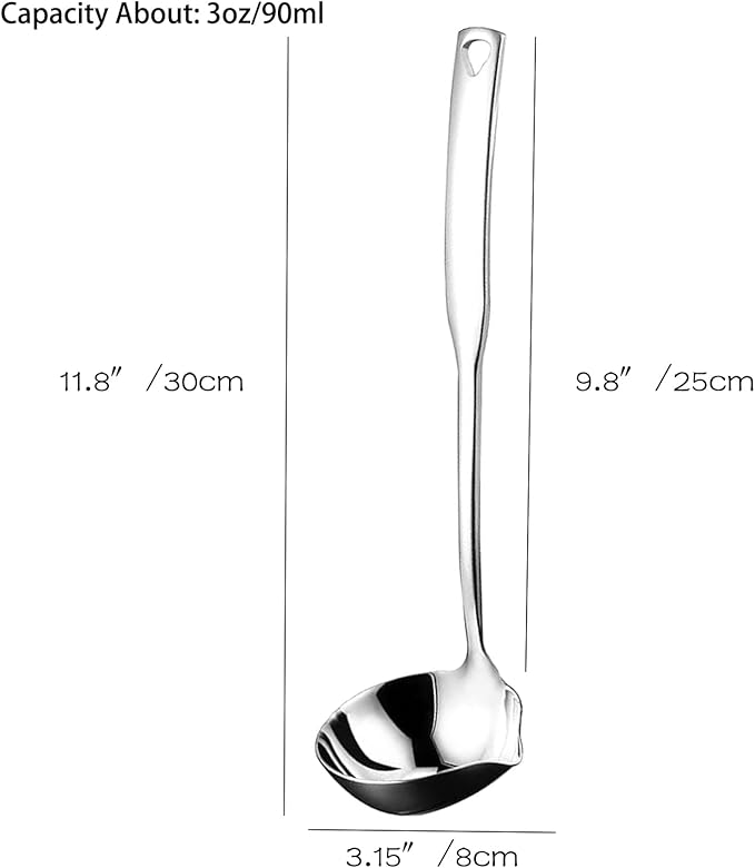 Soup Ladle 304 Stainless Steel Heavy Ladle with Pour Spout for Soups, Serving, Cooking, Stews and More 11.8 inch
