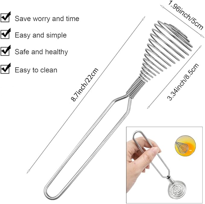 Stainless Steel Spring Coil Whisk 1 Pack, Wire Whip Egg Beater, Kitchen Cookware Hand Mixer For Cooking, Mixing, Blending, Beating, Stirring, 8.7 Inch