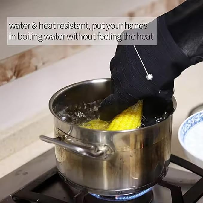 14 inch Thick 932F BBQ Gloves Neoprene Coating High Temperature Heat Insulation Oil Resistant Long Oven Microwave Barbecue Grill Gloves 1 Pair