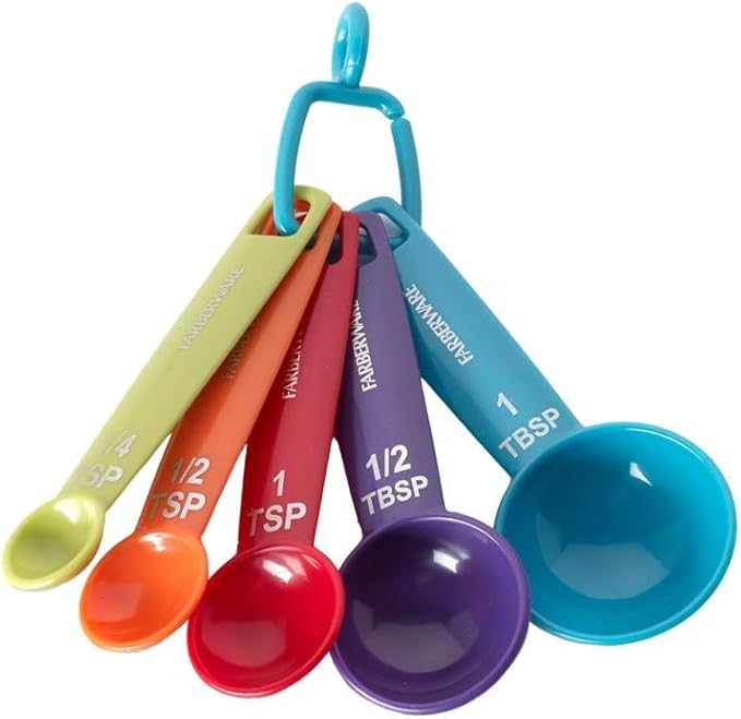 Farberware Kitchen Basics Measuring Cup & Spoon Set – 9-Piece Colorful Nesting Stackable Cups & Spoons with Ring Organizer, Easy-Read Markings for Cooking & Baking, Durable Plastic Kitchen Tools