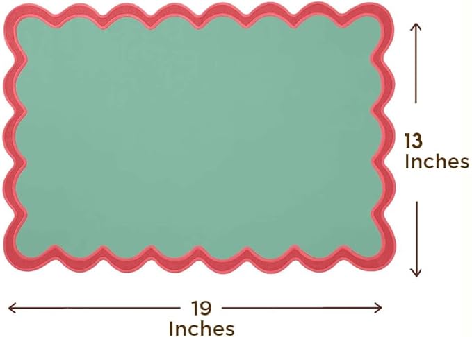 Folkulture Placemats Set of 4 (13 x 19) | 100% Cotton, Cute, Heat Resistant,Machine Washable Scalloped Place Mats | Green & Red Rectangular Cloth Table Placemats or Dining Table Mats for Dinner Party