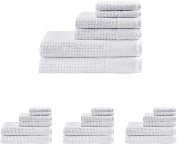 Madison Park Spa Waffle 100% Cotton Luxurious Towel Set, Premium Texture Waffle Weave, Highly Absorbent, Quick Dry, Hotel & Spa Quality Wash Clothes for Bathroom, Assorted Sizes, White 6 Piece