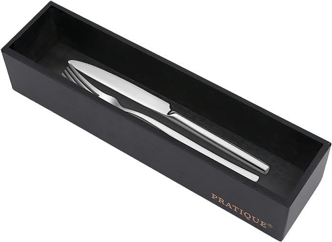 PRATIQUE Bamboo Drawer Organizer - Kitchen Utensil Organizer Silverware Tray Cutlery Holder，Office Desk Supplies and Accessories,12 * 3 * 2.6inch,Black