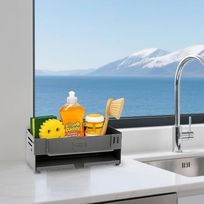 Sink Caddy Organizer - Rustproof 304 Stainless Steel Kitchen Countertop Organizers and Storage Essentials - Multi-Purpose Pull-Out Storage Organizers for Bathroom & Kitchen (GREY)