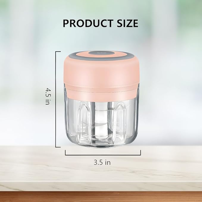 Mini Electric Food Processor & Garlic Chopper, 250ML USB Rechargeable, One-Touch Cordless Chopper with 3 Stainless Steel Blades for Garlic, Onion, Vegetables & Baby Food (Pink)