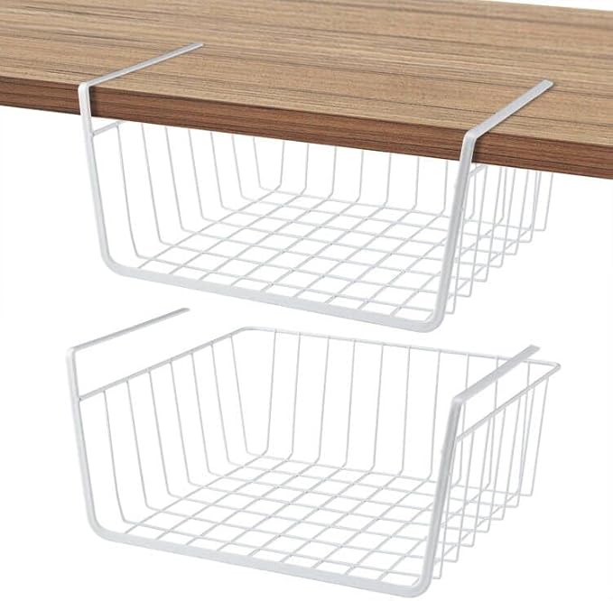 Under Shelf Basket Undershelf Storage Basket Pantry Shelf Organizer Metal Under Cabinet Shelf Hanging Storage Bin Slides Cabinet Shelves for Kitchen Pantry Storage Space Saving