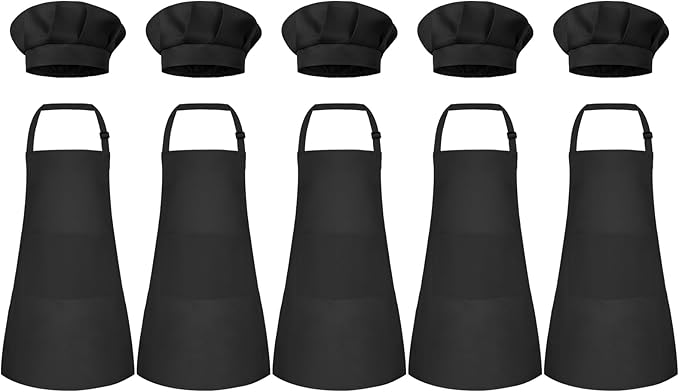 Kids Apron and Chef Hat Set Children Apron Adjustable with 2 Pockets Children Chef Painting for Cooking Baking