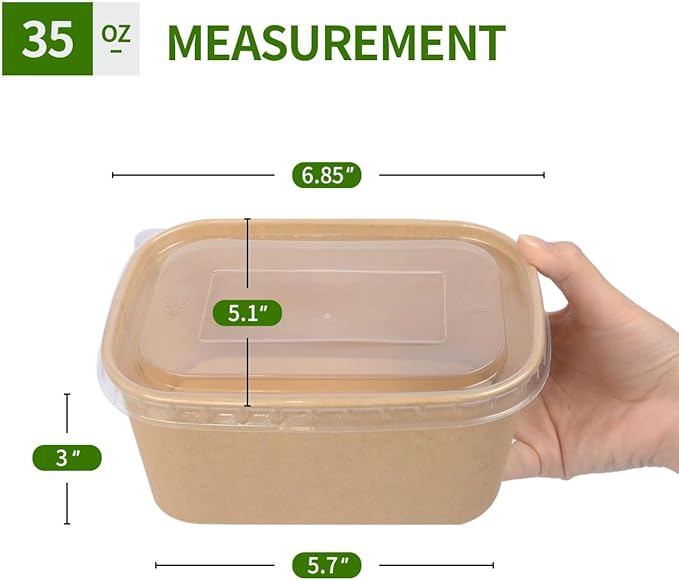 50 Pack 35 oz Paper Food Containers with Lids, Microwavable and Freezer Use Paper Meal Prep Containers Disposable Food Prep and Take Out Food Containers, 50 Bowls 50 Lids