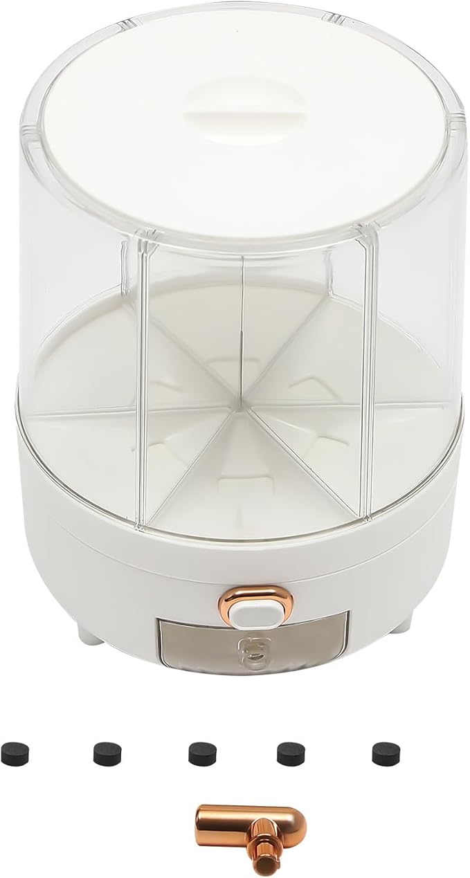 360° Rotating Grain Dispenser With 6 Grids, 13.2lbs Large Capacity Grain Dispenser Rotating Kitchen Storage Containers With Sealed Lid For Peanut Barley Millet And Cereal (White, 14.3 lbs)