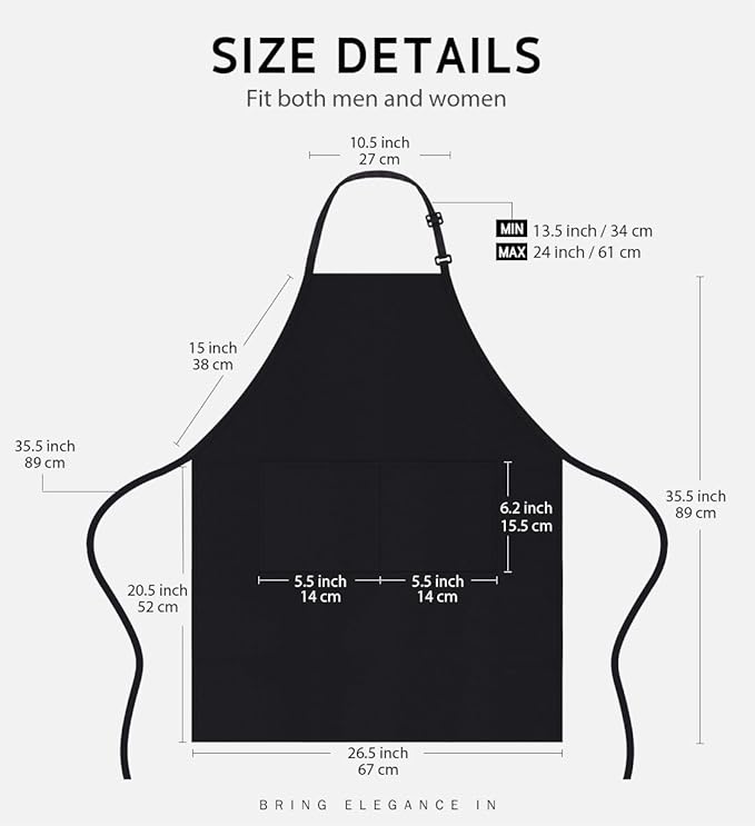 Syntus Apron for Men Women, Adjustable Cooking Kitchen Chef Aprons with 2 Pockets, Cotton/Polycotton/Polyester