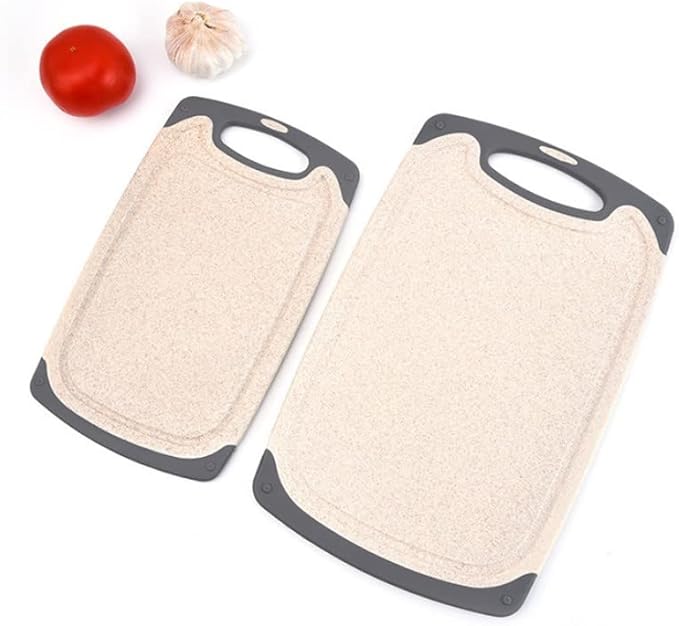 FLYINGSEA Cutting Boards For Kitchen, Anti-Skid Eco-Wheat Straw Cutting Board Set (3 Pcs), Dishwasher Safe (light brown)