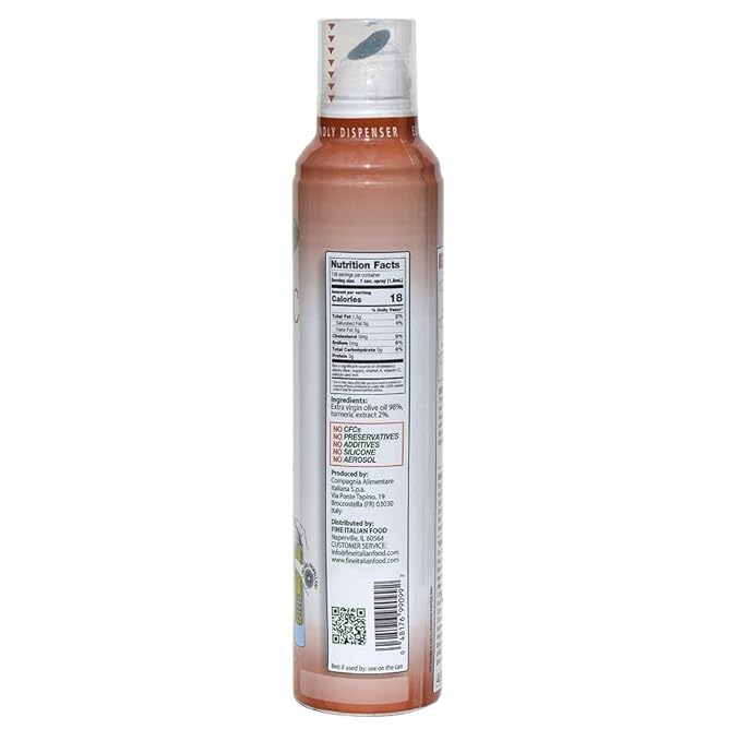 Mantova Turmeric Flavored Extra Virgin Olive Oil Spray, heart-healthy cooking spray perfect for salads, pasta sauces, 100% natural cooking oil made in Italy, olive oil dispenser bottle sprays, drips, or streams with no waste, 8 oz