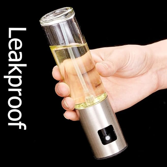 Stainless Steel Oil Spray Bottle | Refillable Kitchen Oil Dispenser with Fine Mist Spray for Olive Oil, Vinegar, Cooking Oils, Grilling, Baking, Air Fryer, and Healthy Cooking | Metallic Silver