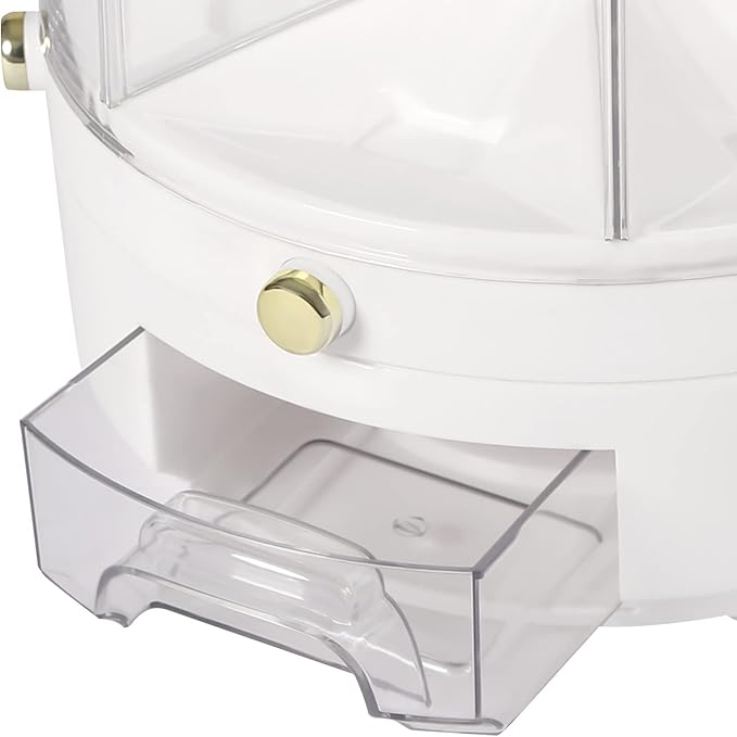 360° Rotating Grain Dispenser With 6 Grids, 13.2lbs Large Capacity Grain Dispenser Rotating Kitchen Storage Containers With Sealed Lid For Peanut Barley Millet And Cereal (White,Gold, 13.2 lbs)