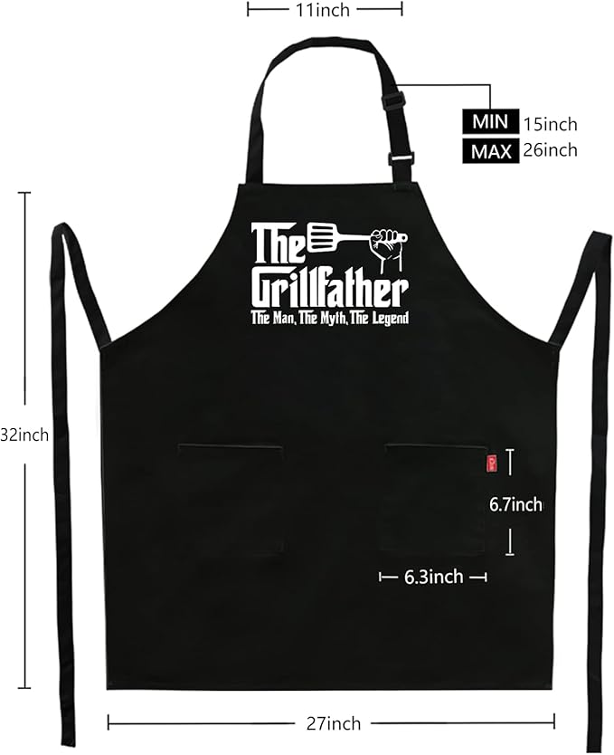 Kaidouma Grill Apron BBQ Aprons for Men Dad - The Grillfather - Funny Chef Cooking Grilling Apron for Dad with 2 Pockets and 40" Long Ties