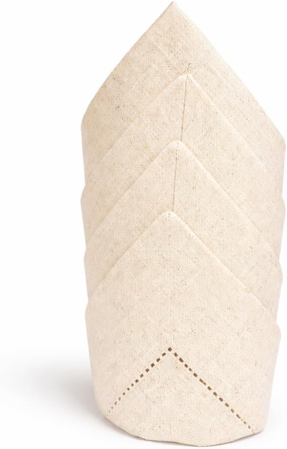 ALPHA Living HOME Linen Cloth Napkins Set of 48, 18x18 Inches Flax Cotton Dinner Napkins, Natural Fabric with Hemstitched Mitered Corners, Reusable & Machine Washable for Wedding, Party & Table Decor
