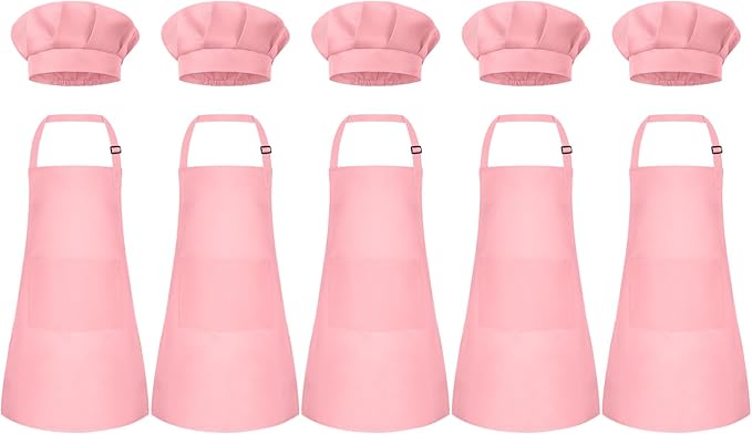 Kids Apron and Chef Hat Set Children Apron Adjustable with 2 Pockets Children Chef Painting for Cooking Baking