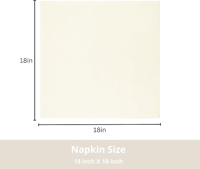PurpleEssences Set of 12 Cloth Dinner Napkins 100% Cotton 18x18 Inch - Soft Durable Washable - Ideal for Farmhouse Party Spring Easter Summer - Perfect Everyday Use Table Linen - Cream
